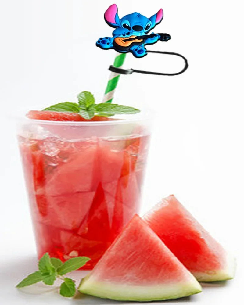 1-8Pcs Stitch Straw Cover Cap, Reusable Dustproof Cup Cover, Cartoon Drink Straw Plug, Splash Proof Straw Cap, Gift for Kids