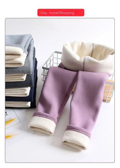Leggings polaires désossés pour filles, pantalons polaires épais pour enfants, couleur unie, vêtements d'extérieur, automne et hiver