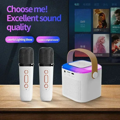 Mini karaoke machine, LED speaker with Bluetooth, suitable for family birthday party, microphone for girls and boys.