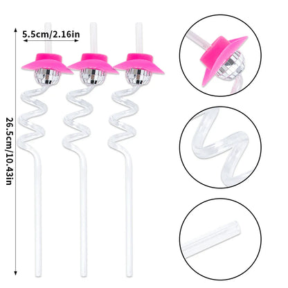 6pcs Mini Disco Cowgirl Hat Disco Plastic Straw 70s Disco Party Decoration Bachelorette Party Western Cowgirl Birthday Supplies