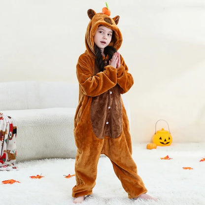 MICHLEY – Combinaison à capuche en flanelle motif Capybara pour enfant, pyjama, grenouillère, déguisement pour Halloween, pour garçon et fille
