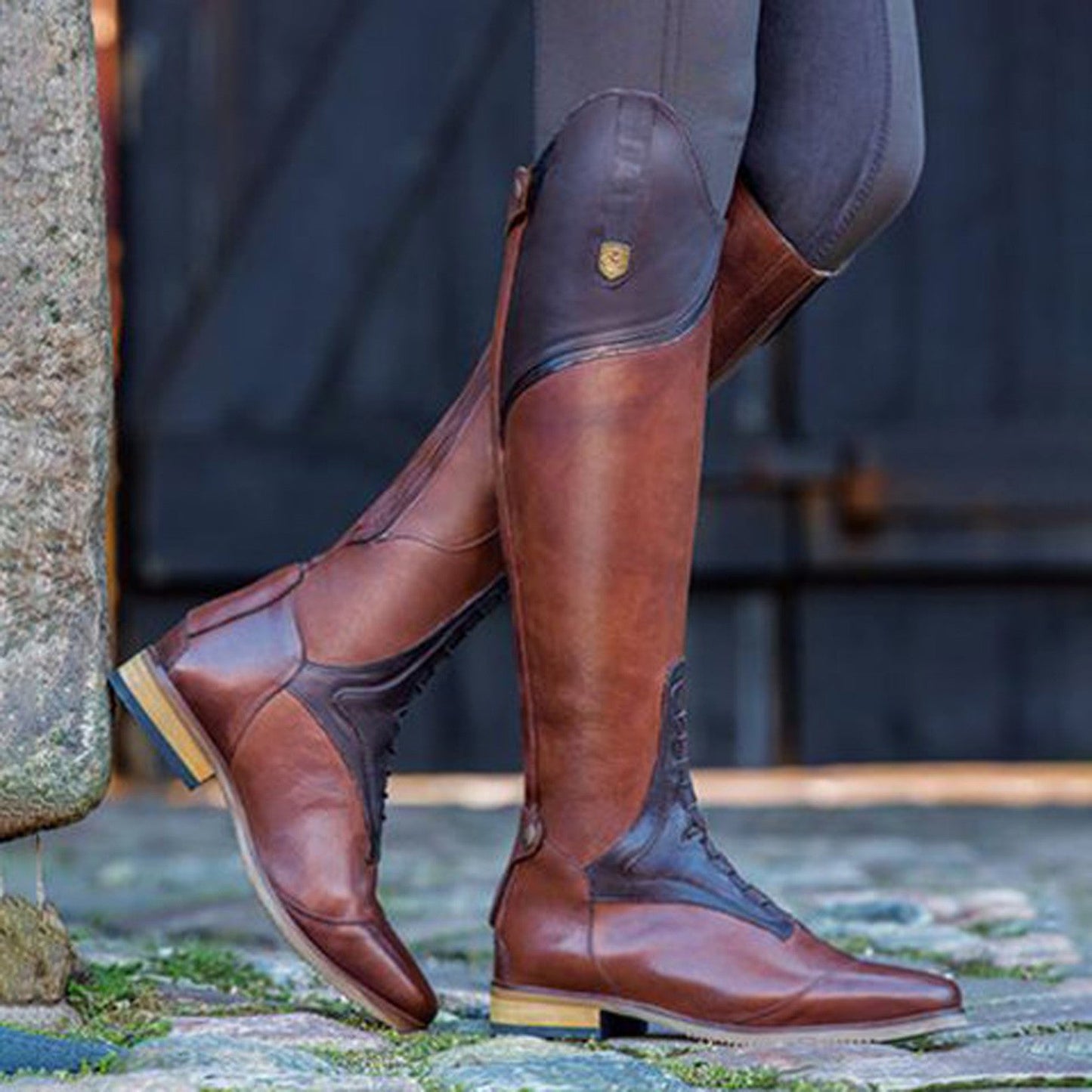 Women's Equestrian Boots Leather Knee High Shoes Vintage Horse Riding Boots Autumn Winter Mountain Riding Boots Botas Mujer