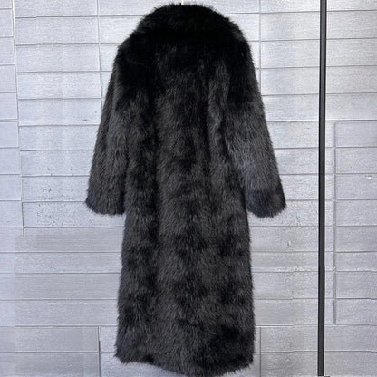 Manteau long en fausse fourrure pour femmes, automne hiver, grande taille, col rabattu blanc, poches, épais et chaud, manteau long maxi