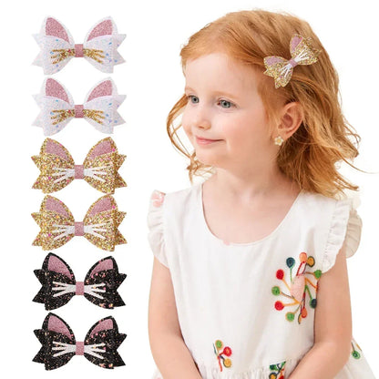 2 Paires de Barrettes Nœud Papillon Paillettes Arc-en-ciel pour Cheveux de Fille, Pinces à Cheveux pour Animaux, Nœuds de Cheveux pour Enfants