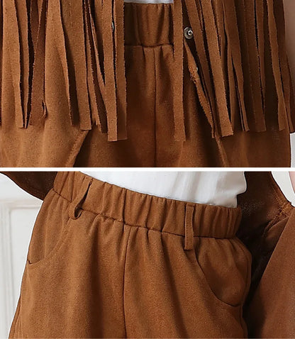 Costume de Cowboy pour filles, gilet à franges, Style bohème rétro, short en Denim occidental en velours pour filles, Costume Hippie
