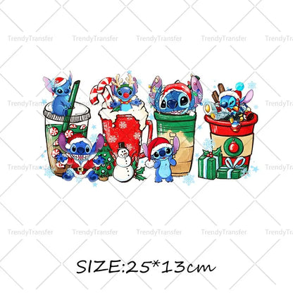 Autocollants thermocollants de Noël Lilo et Stitch pour vêtements, impressions thermiques, décalcomanies pour T-shirts