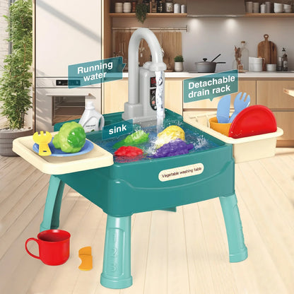Children's Play At Home Toys Early Education Kitchen Simulation Electric Dishwashing Table Water Outlet Vegetable Washing Toys