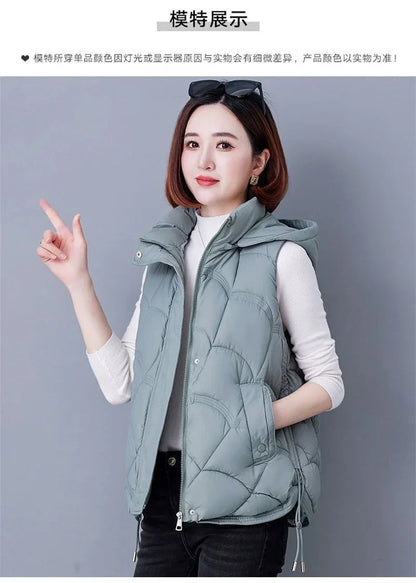 Doudoune Sans Manches en Coton Femme Automne Et Hiver 2025 Nouvelle Mode Vêtement d'Extérieur Doux Mince Gilet Manteau Femme Contraste de Couleurs