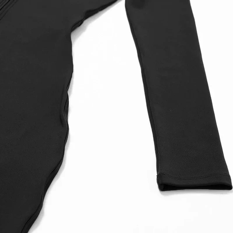 Combinaisons de sport chaudes en peluche pour femmes, survêtement une pièce, Fitness, ensembles de gymnastique d'hiver, manches longues, body d'exercice noir pour femme