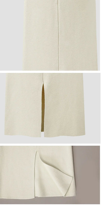Women's Autumn/winter Knit Bodycon Skirt Medium-length High-waisted Thickened Side Slit Step-length Skirt