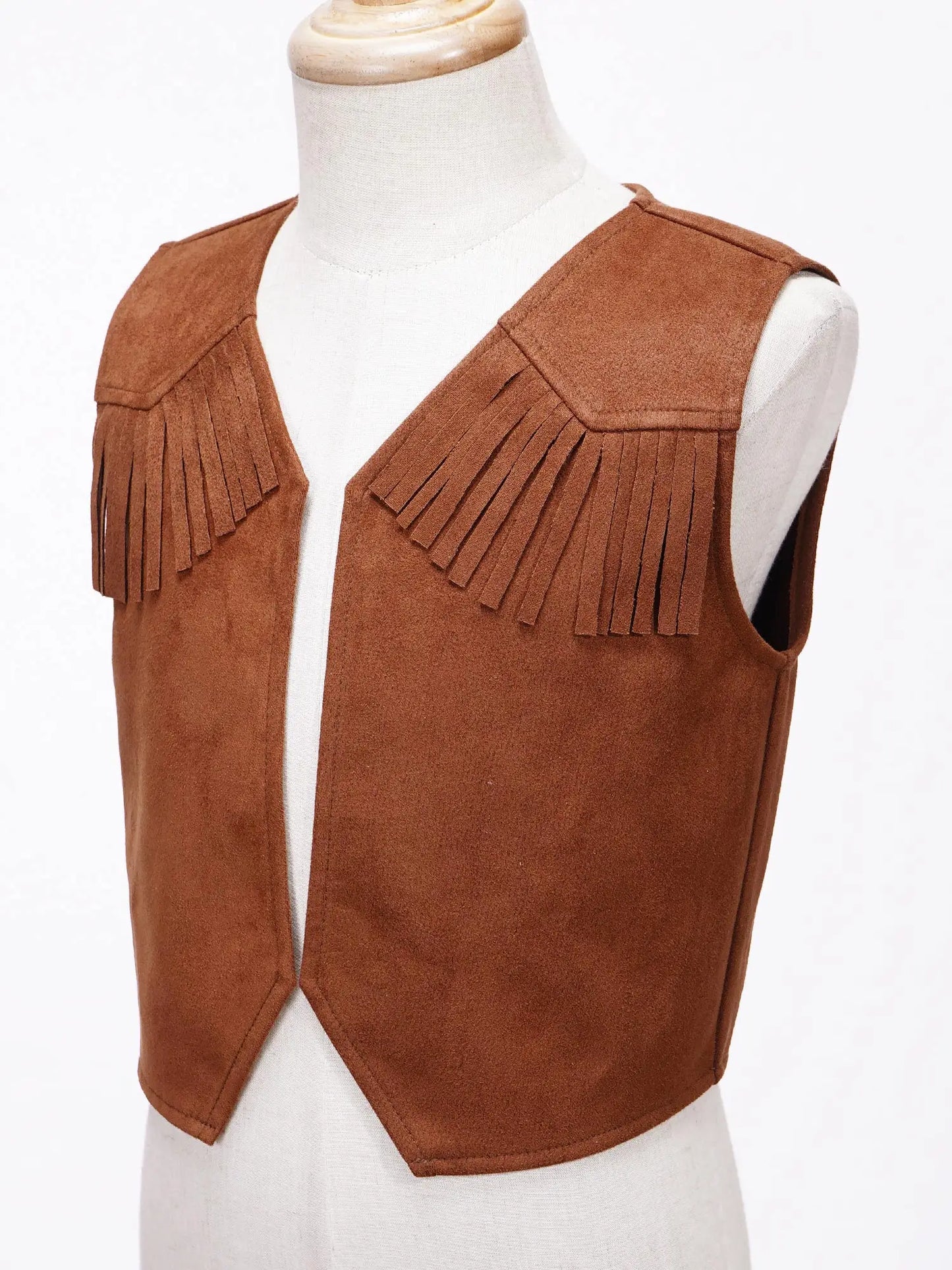 Costume de Cowgirl occidental en daim pour enfants, gilet à franges avec pompons, vêtements de danse, jeu de rôle de fête, gilets de Cowboy