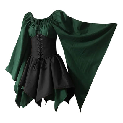 Medieval Costume Women Renaissance Medieval Dress Fairy Elf Traditional Irish Viking Costume Elf Ear for Halloween Party