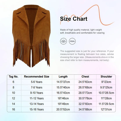 Gilet de Cowboy occidental pour enfants, garçons et filles, Costume de Cosplay d'halloween, pompon en daim, manteau ouvert sur le devant, hauts