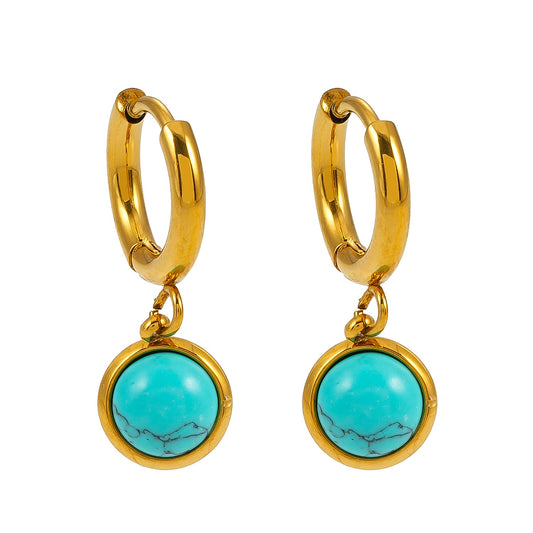 Boucles d'oreilles créoles pendantes en pierre naturelle Style SAGRES Gold : Inspiration Vintage