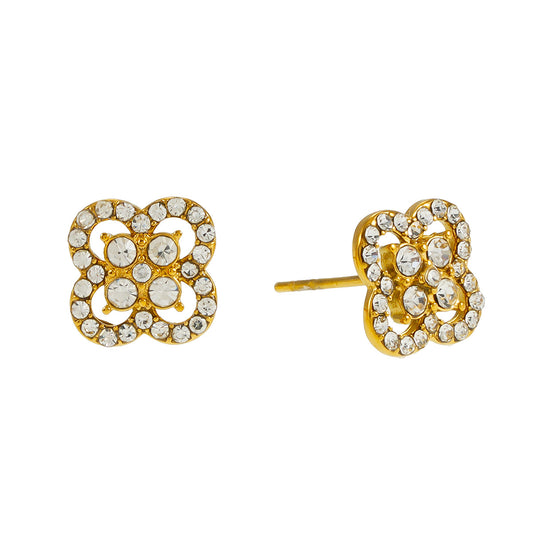 SANIBELL Gold : Clous d'oreilles pavés de zircons, forme trèfle