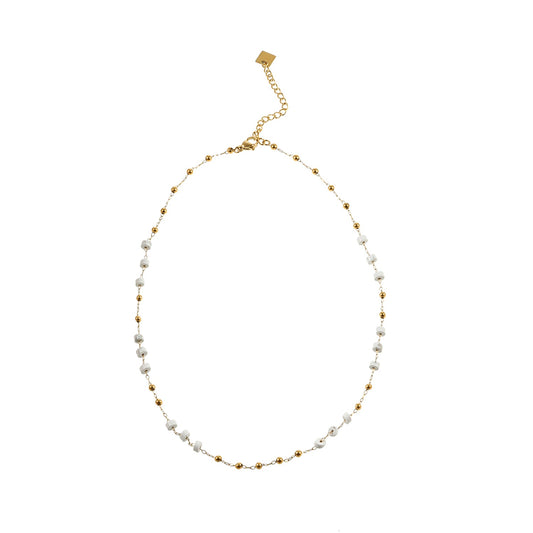 SANTA CRUZ Blanc : Collier chaîne en perles de pierre blanches et dorées