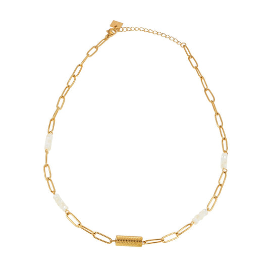 Collier SEDONA : Combinaison de coquillages naturels et d'une chaîne trombone dorée avec un pendentif Art déco