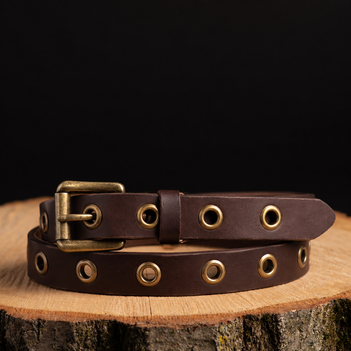 Exene - Slim Black Leather Belt with Single Grommets - Made in Canada