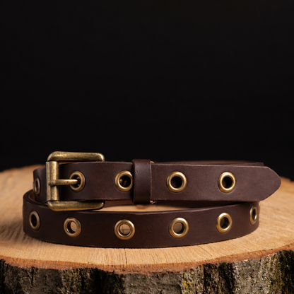 Exene - Slim Black Leather Belt with Single Grommets - Made in Canada