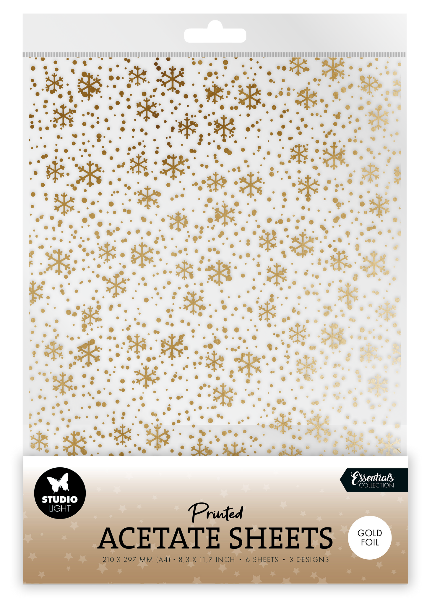 SL Acetate Sheet Snowflakes Gold Essentials 6 Sheets