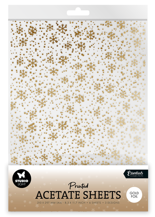 SL Acetate Sheet Snowflakes Gold Essentials 6 Sheets