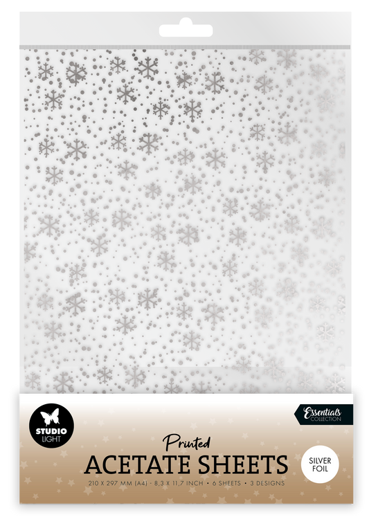 SL Acetate Sheet Snowflakes Silver Essentials 6 Sheets