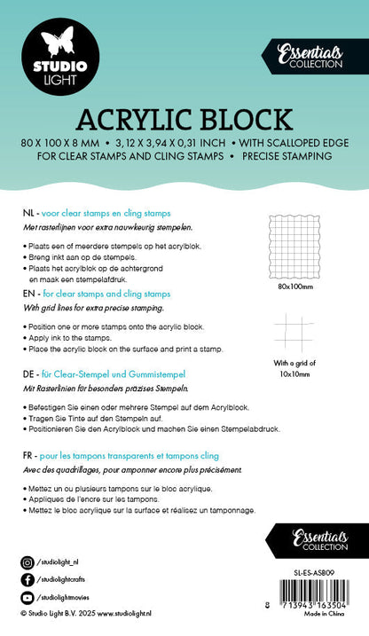 SL Acrylic Stamping Block For Clear And Cling Stamps With Grid Essentials