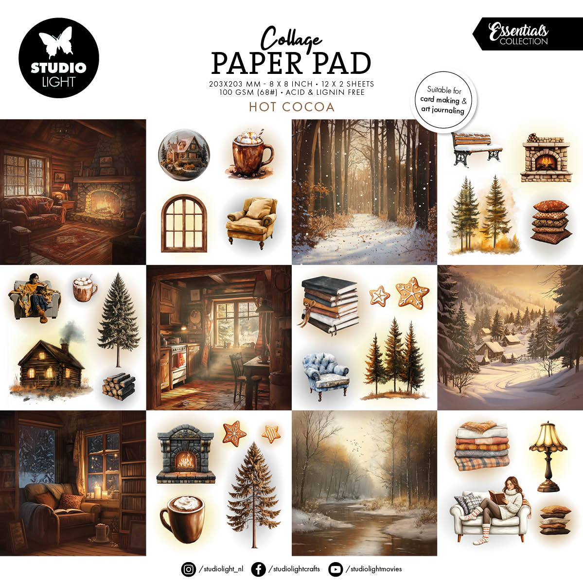 SL Collage Paper Pad Hot Cocoa Essentials 203x203x5mm 24 Sheets