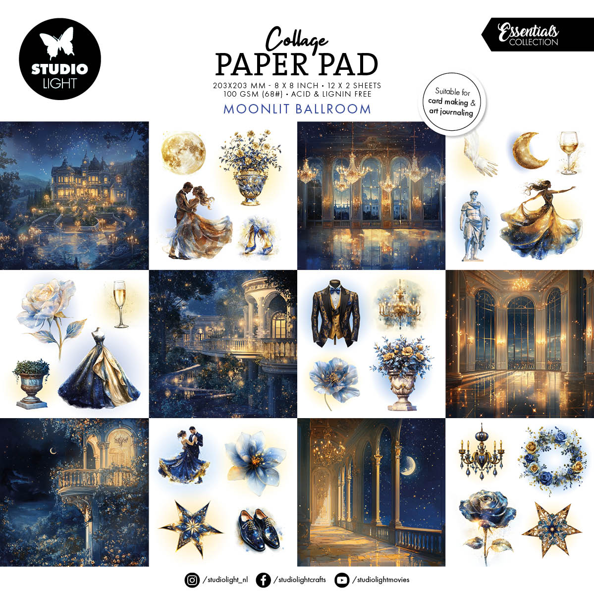 Bloc de papier pour collage SL Moonlit Ballroom Essentials 203x203x5mm 24 feuilles