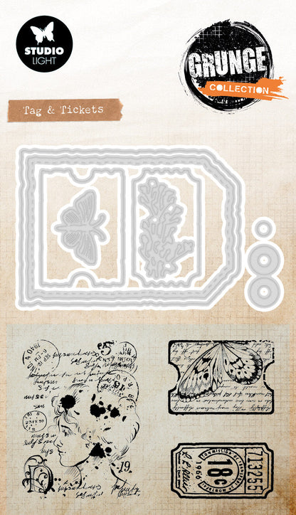 SL Stamp & Cutting Dies Tag & Tickets Grunge Collection 93x136x1mm 11 Pieces