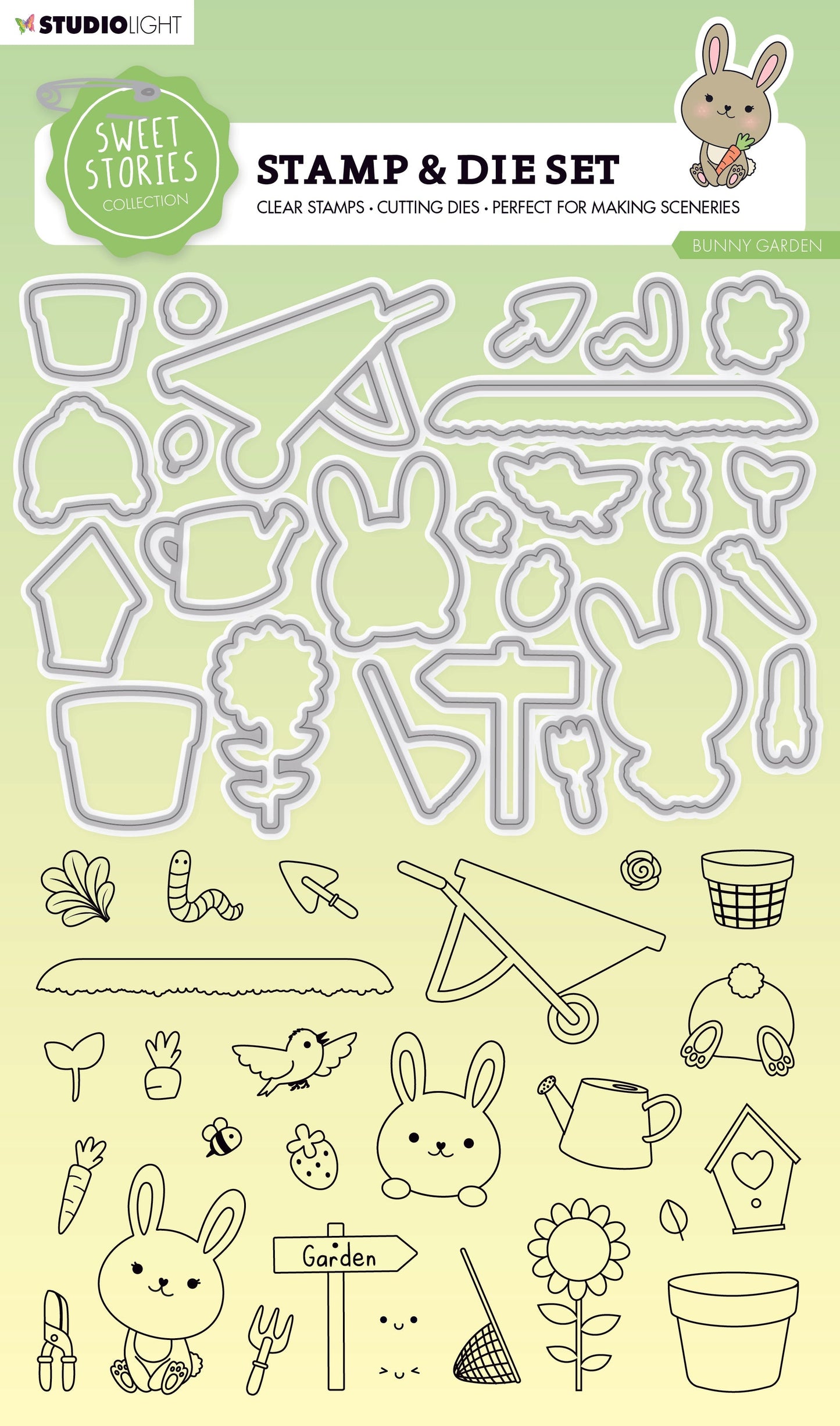 SL Tampon & matrice de découpe Lapin Jardin Douces Histoires 154x213x1mm 62 pièces n°55