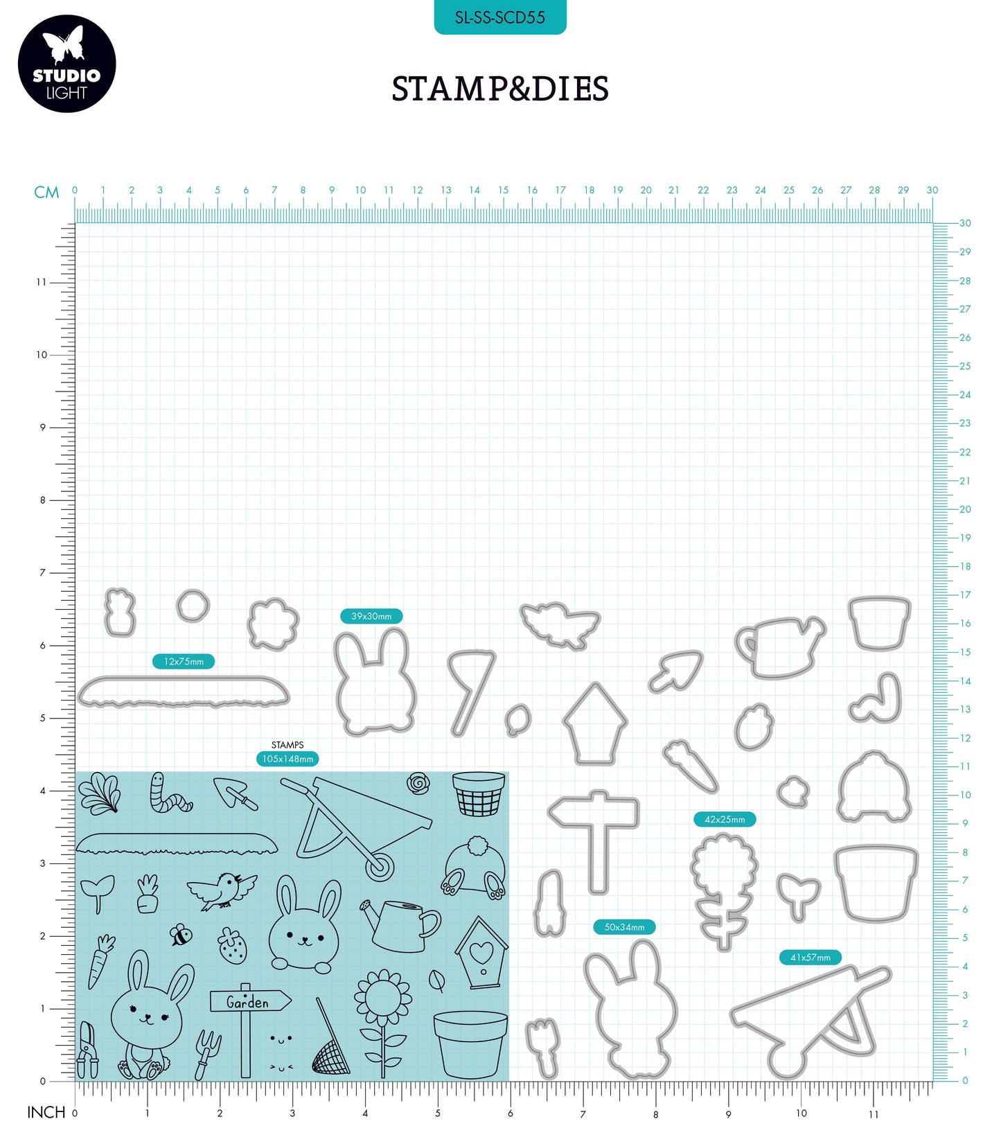 SL Tampon & matrice de découpe Lapin Jardin Douces Histoires 154x213x1mm 62 pièces n°55