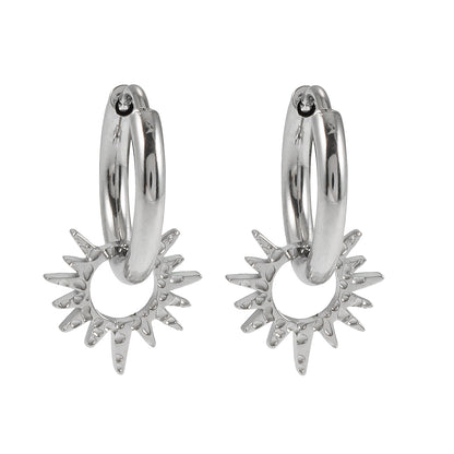 SONNE White Gold (Silver Toned): Vintage Inspired Hoops with Textured Star Charms
