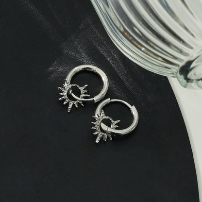 SONNE White Gold (Silver Toned): Vintage Inspired Hoops with Textured Star Charms