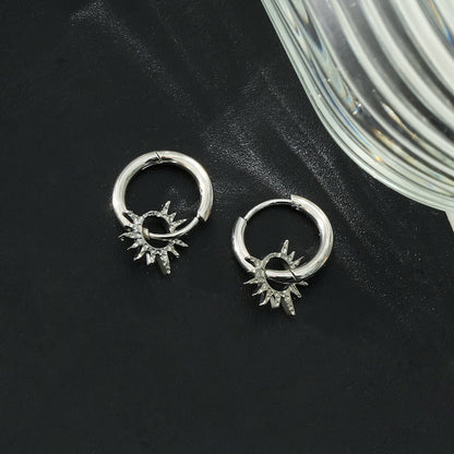 SONNE White Gold (Silver Toned): Vintage Inspired Hoops with Textured Star Charms