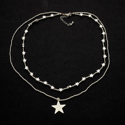 Silver Plate Double Strand Star Charm Necklace