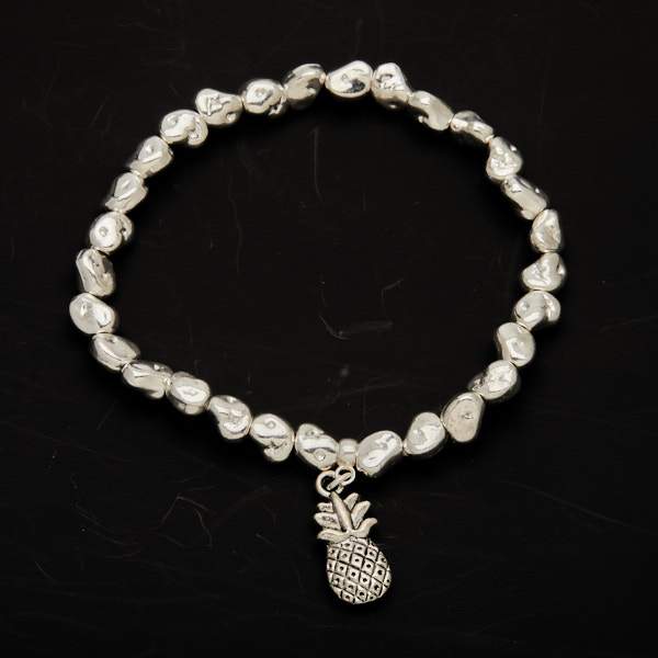Pineapple Charm Nugget Bracelet in Silver Plate