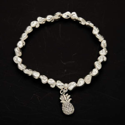 Pineapple Charm Nugget Bracelet in Silver Plate