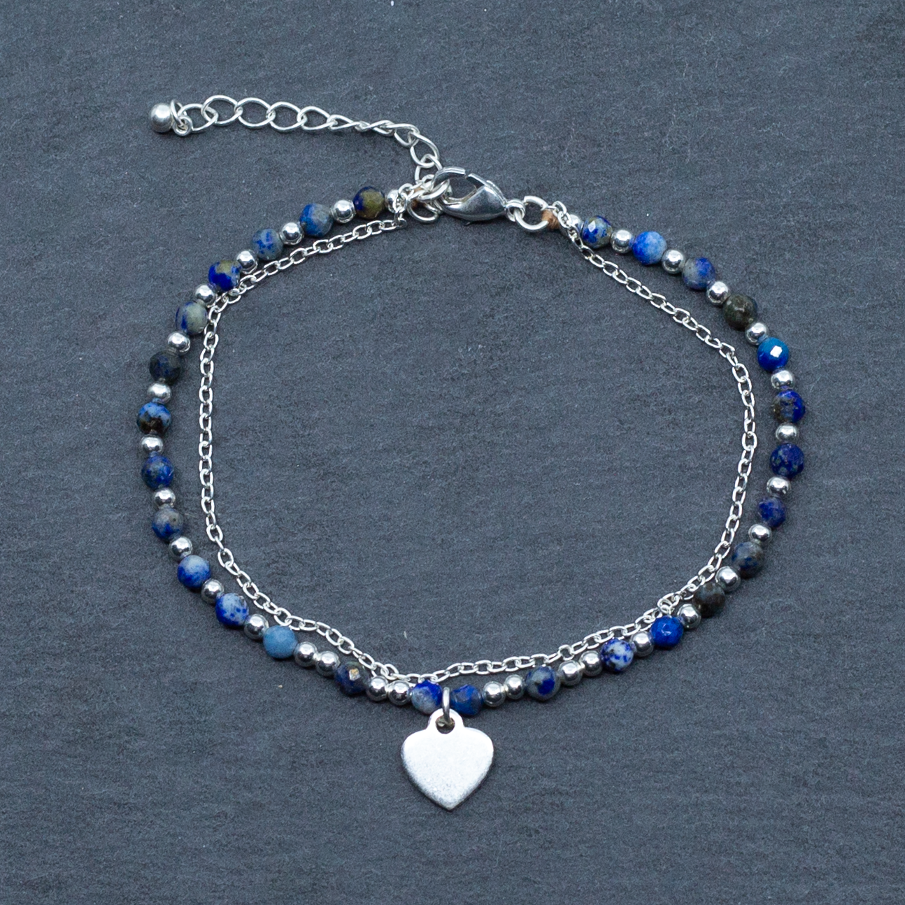 Blue Crystal Cham Bracelet In Silver Plate