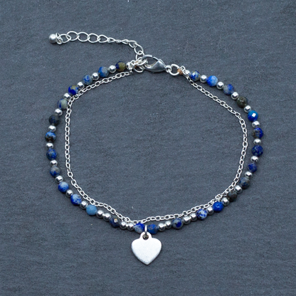 Blue Crystal Cham Bracelet In Silver Plate