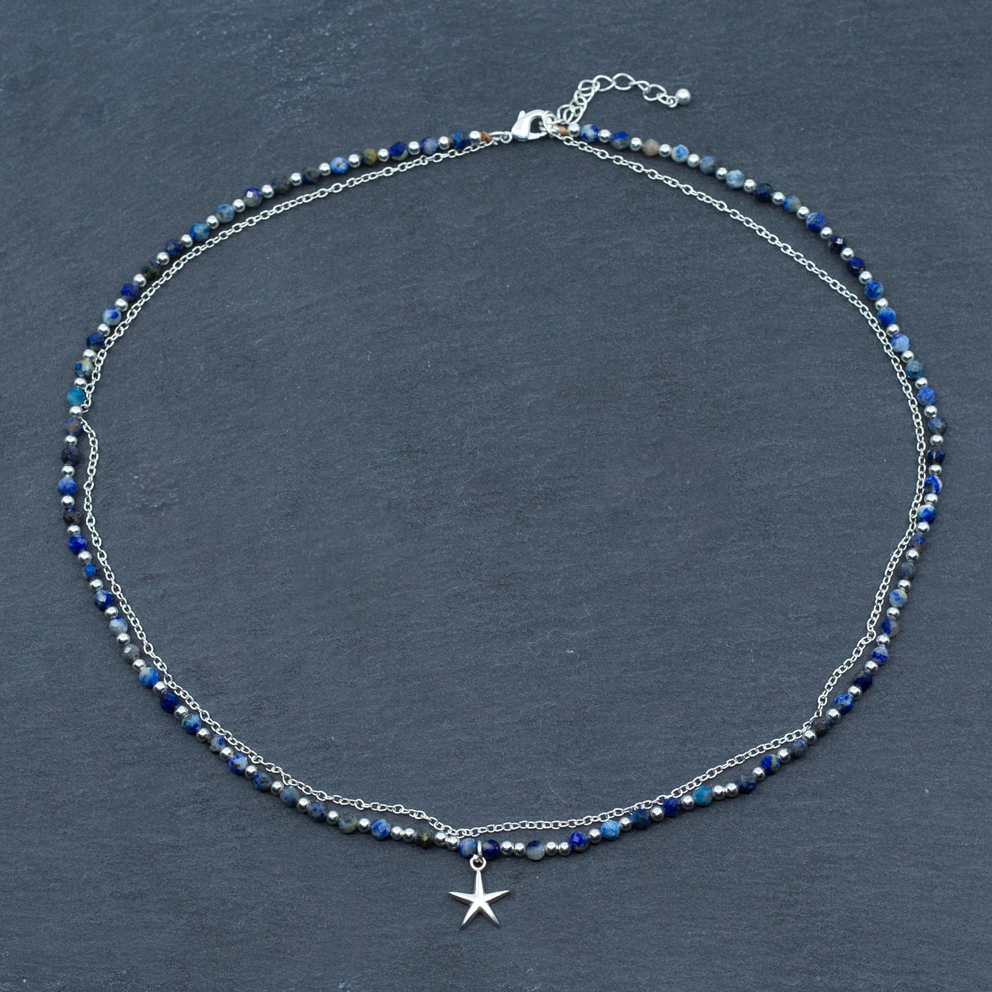 Blue Crystal Charm Necklace In Silver Plate