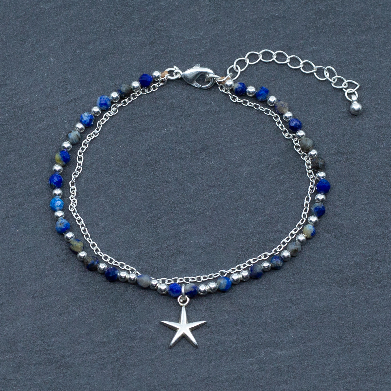 Blue Crystal Cham Bracelet In Silver Plate