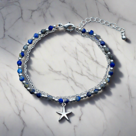 Bracelet Breloque Cristal Bleu en Plaqué Argent