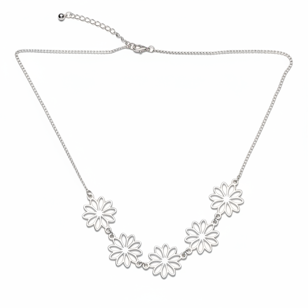 Collier cinq fleurs en plaqué argent