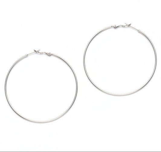 Large Hoop Earrings - Silver Plate