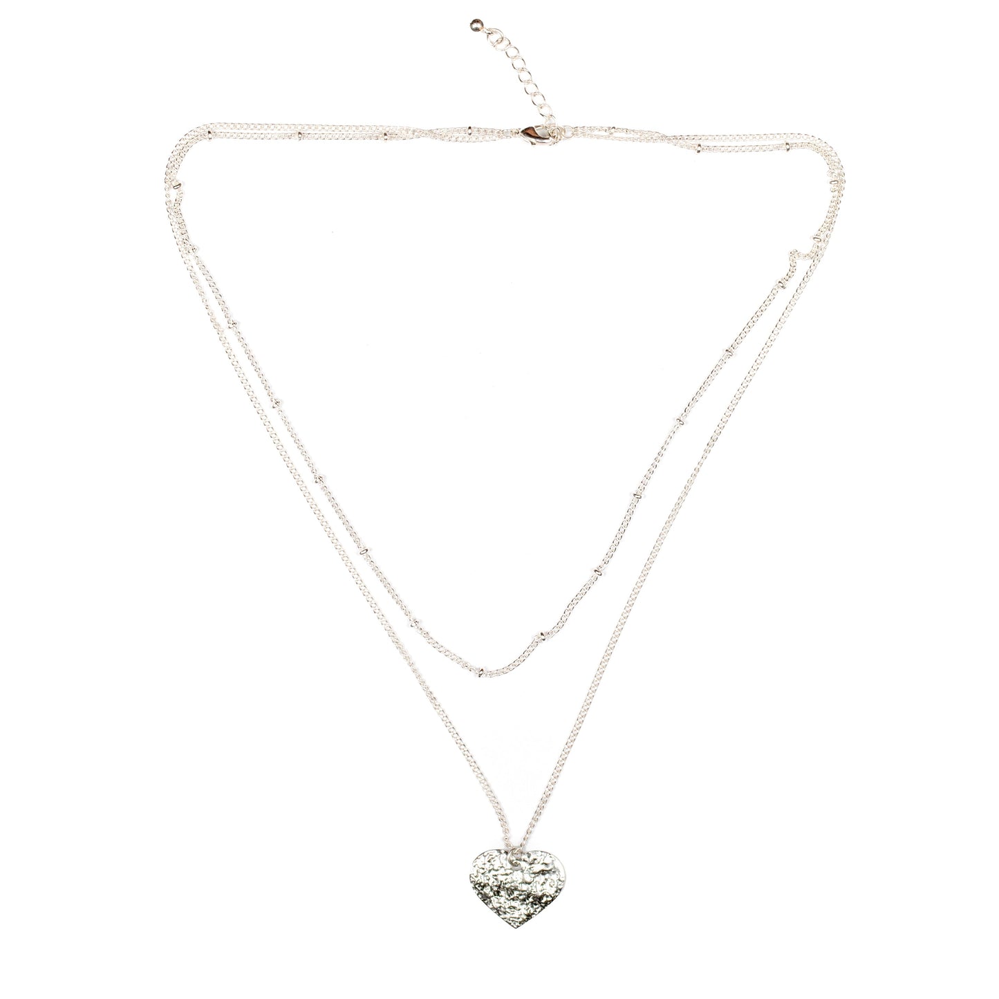 Double Strand Heart Necklace - Silver Plate