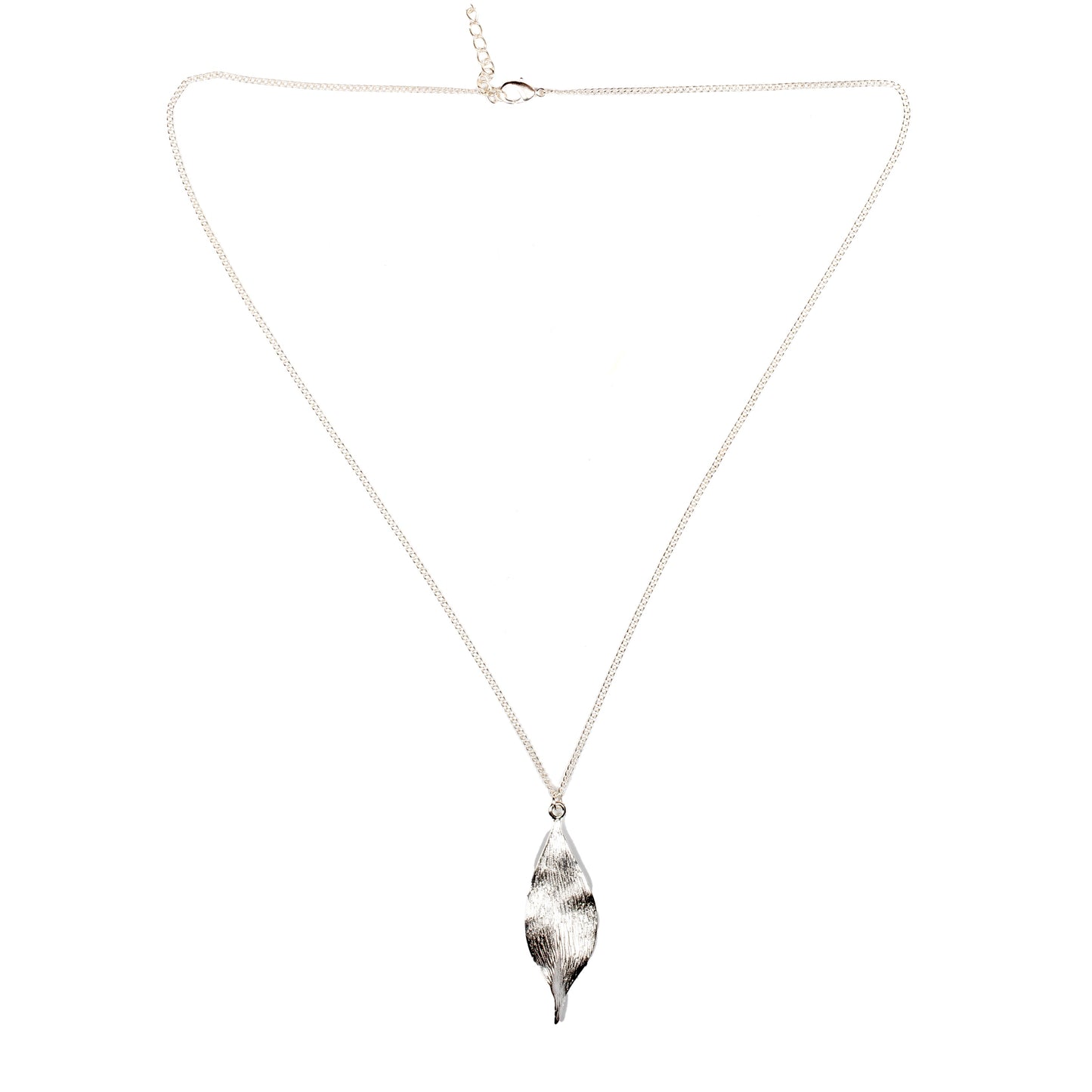 Textured Leaf Pendant on Chain - Silver Plate