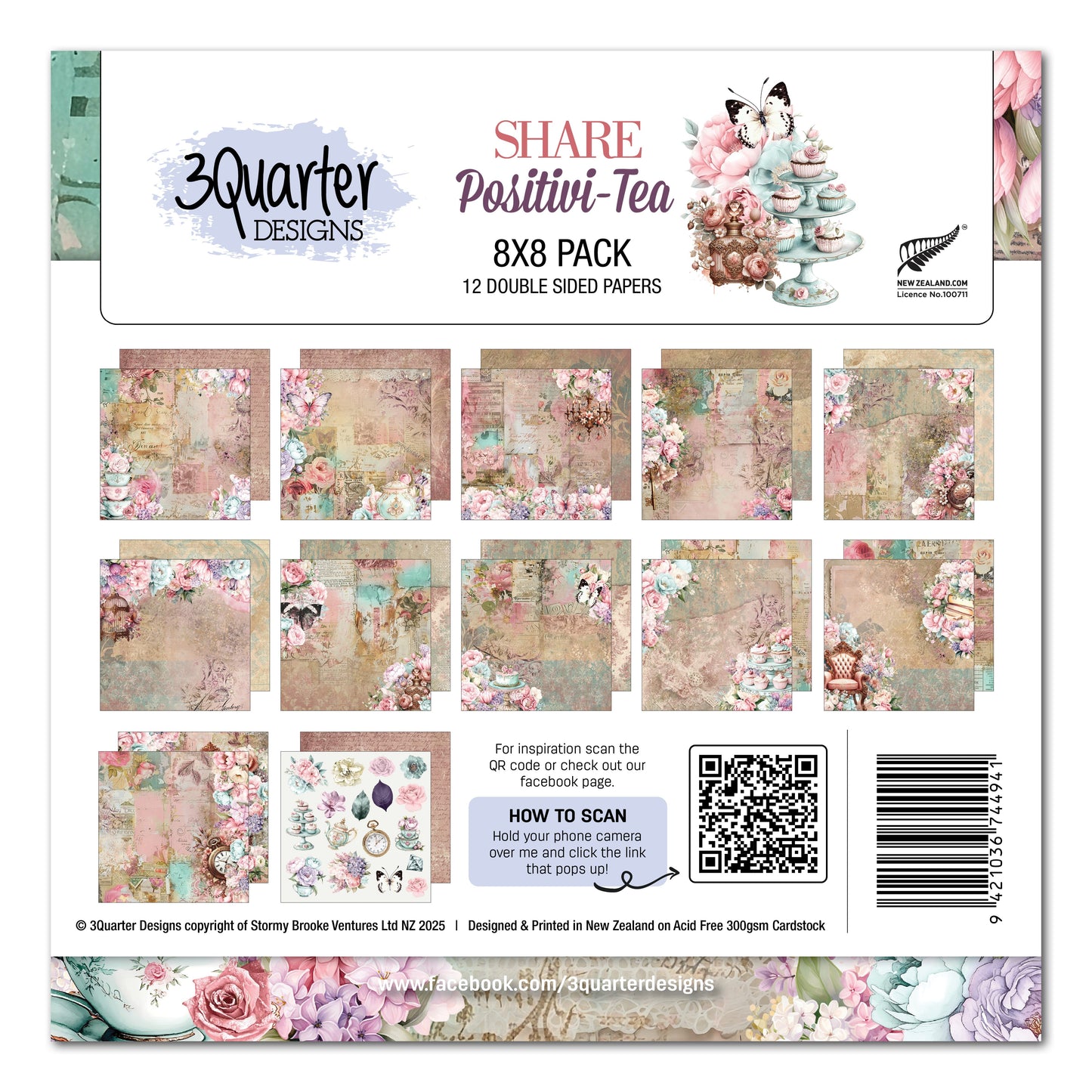 3Quarter Designs Positivi-Tea 8x8 Paper Pack