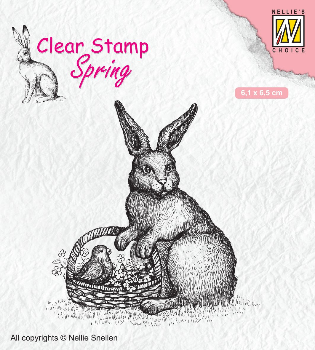 Tampon transparent Lièvre de Pâques avec panier
