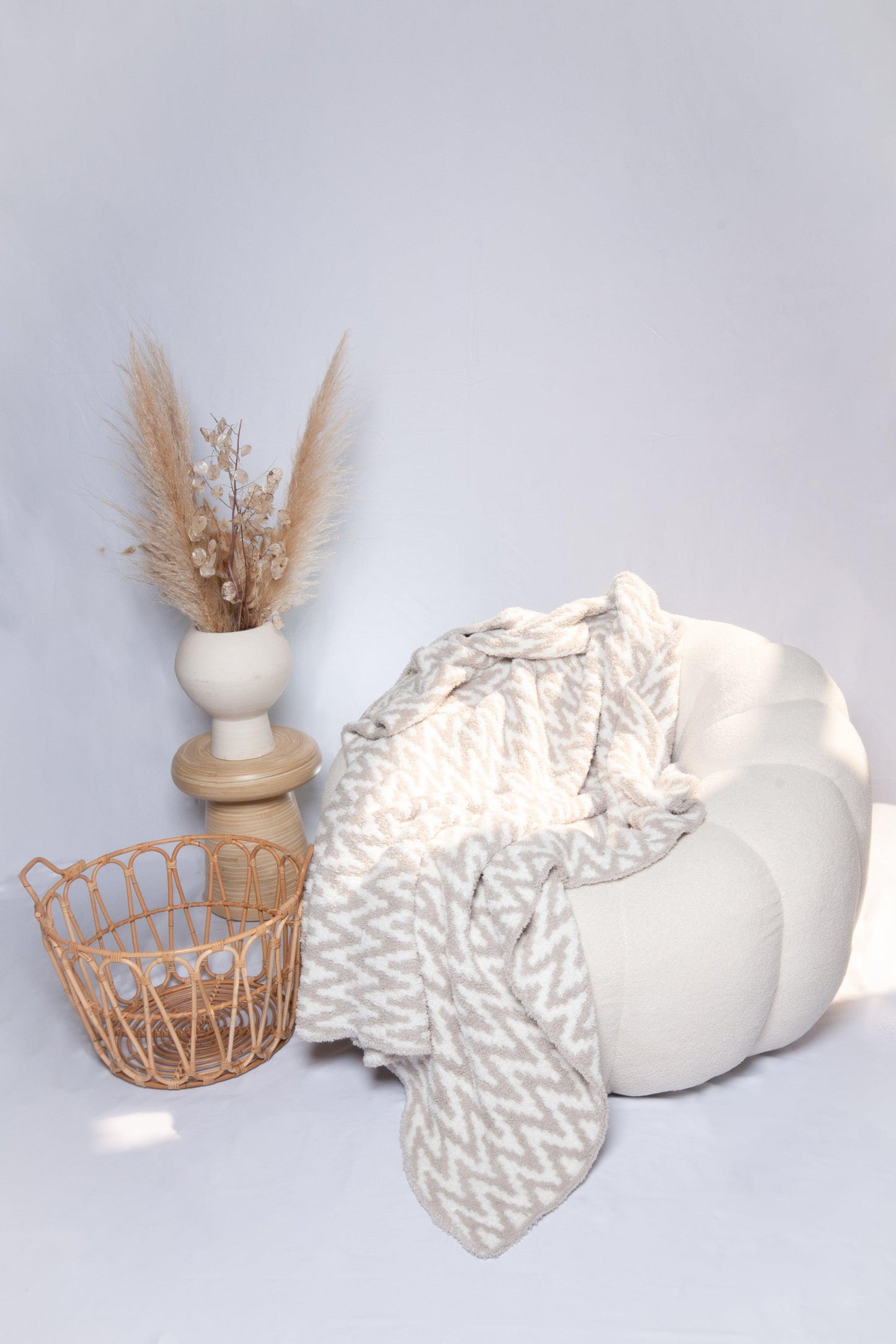 Greige & White Chevron Print Extended Throw